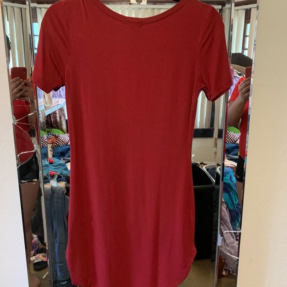 Burgundy short dress.
